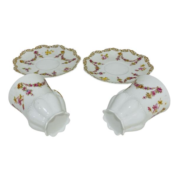 Vintage Carlsbad Austria porcelain demitasse tea cup & saucer sets (2) pink rose - Picture 7 of 15